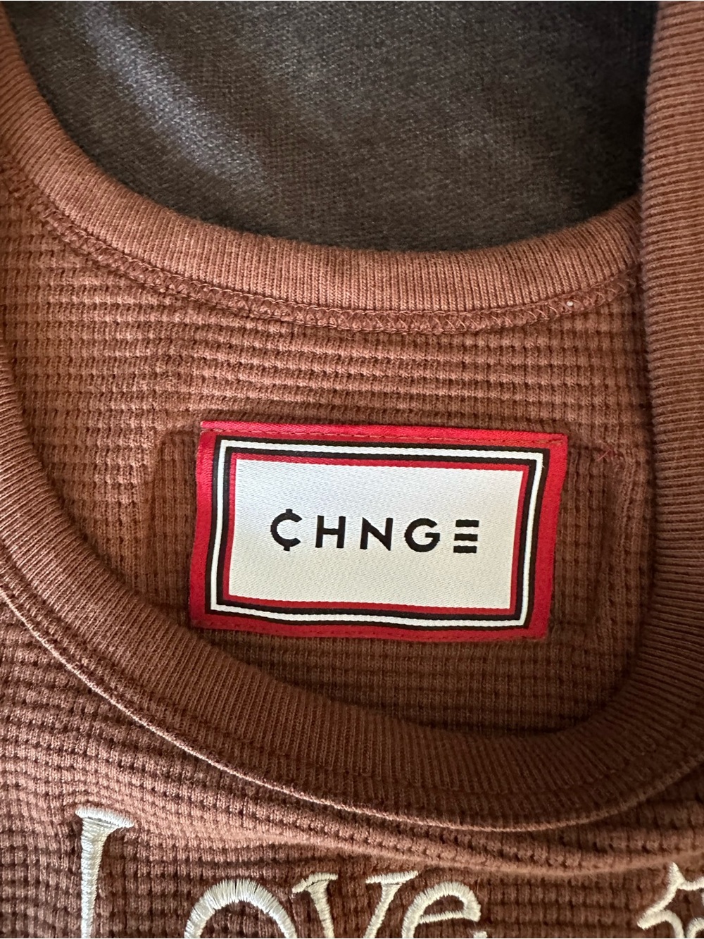 CHNGE Brown Waffle Knit "Love Her Better" Earth Crop Tank Top - Size S View 2